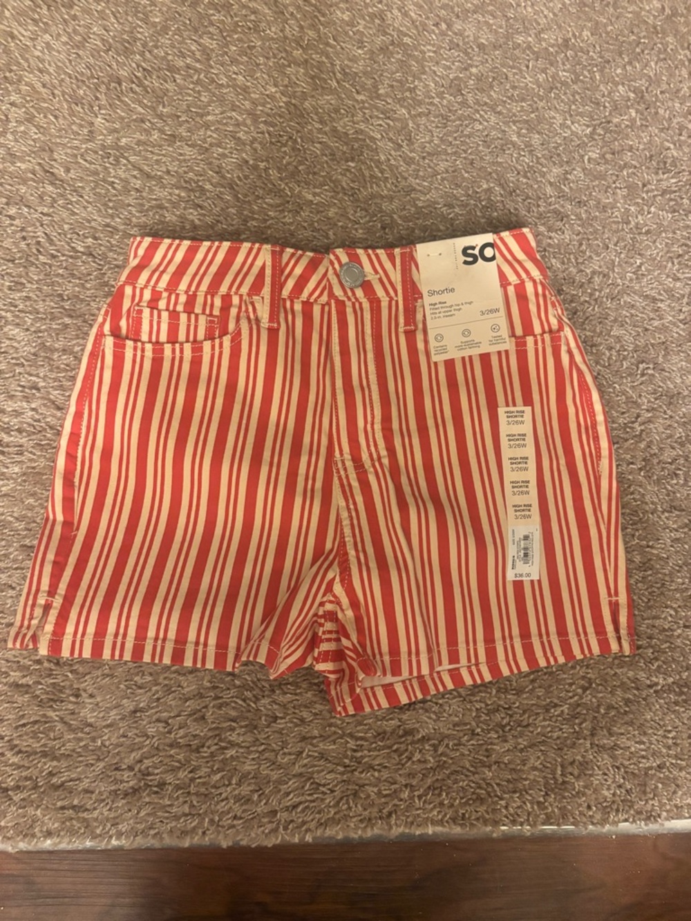 SO Red & Cream Vertical Stripe High-Waist Shorts